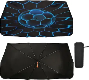 Dussdil Blue Glowing Neon Soccer Football Car Windshield Sunshades Umbrella Sun Shade Visor Reflective Blocks UV Rays Protector Keep Cool Cover Foldable Retractable for Truck SUV