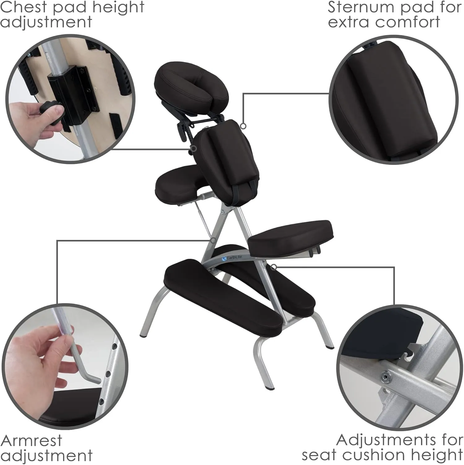 EARTHLITE Portable Massage Chair Package VORTEX - Portable, Compact, Strong and Lightweight incl. Carry Case, Sternum Pad & Strap (15lbs)