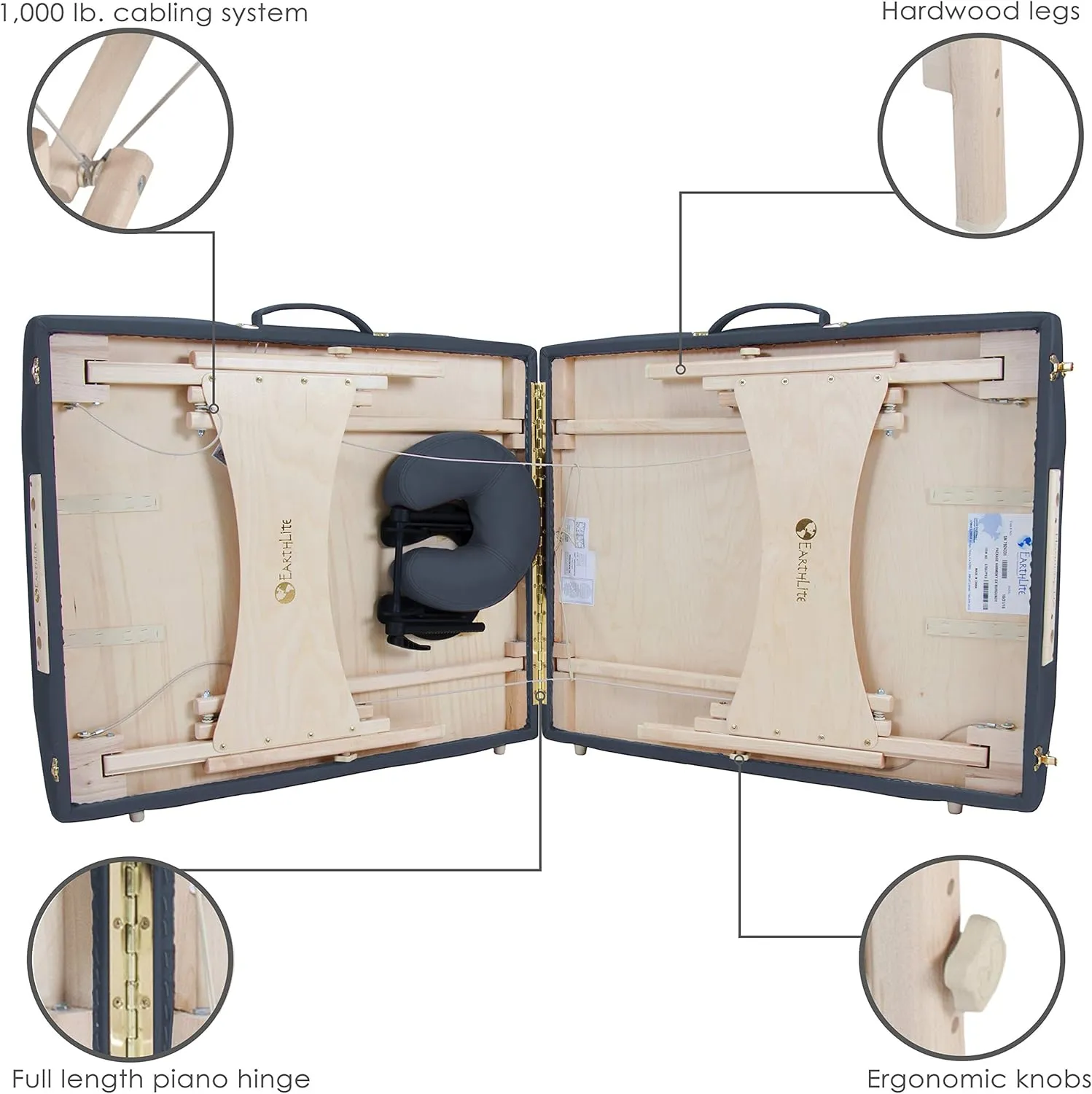 EARTHLITE Portable Massage Table HARMONY DX – Foldable Physiotherapy/Treatment/Stretching Table, Eco-Friendly Design, Hard Maple, Superior Comfort incl. Face Cradle & Carry Case (30" x 73")