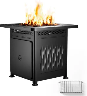 EAST OAK 28" Outdoor Propane Fire Pit Table | 52,000 BTU Gas Fire Pit Table for Outside with Magnetic Lid | Storage Basket & Lava Rocks | CSA Certified for Patio, Garden & Backyard | Black