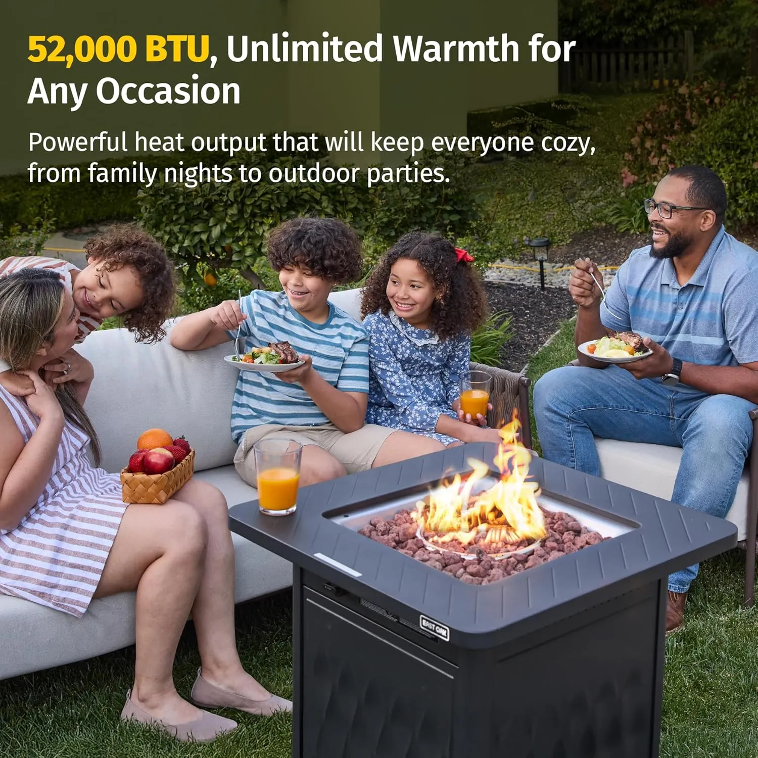 EAST OAK 28" Outdoor Propane Fire Pit Table | 52,000 BTU Gas Fire Pit Table for Outside with Magnetic Lid | Storage Basket & Lava Rocks | CSA Certified for Patio, Garden & Backyard | Black