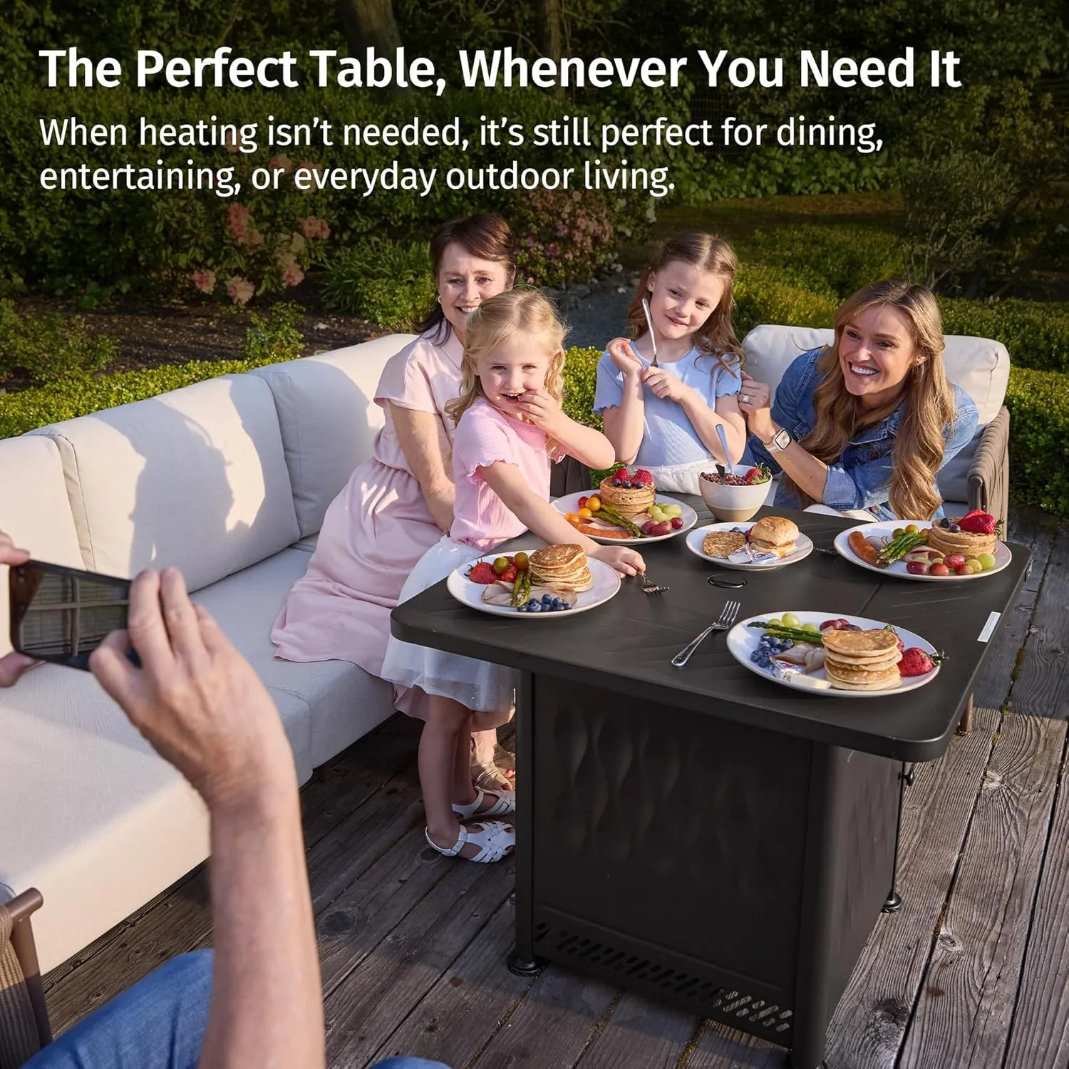EAST OAK 28" Outdoor Propane Fire Pit Table | 52,000 BTU Gas Fire Pit Table for Outside with Magnetic Lid | Storage Basket & Lava Rocks | CSA Certified for Patio, Garden & Backyard | Black