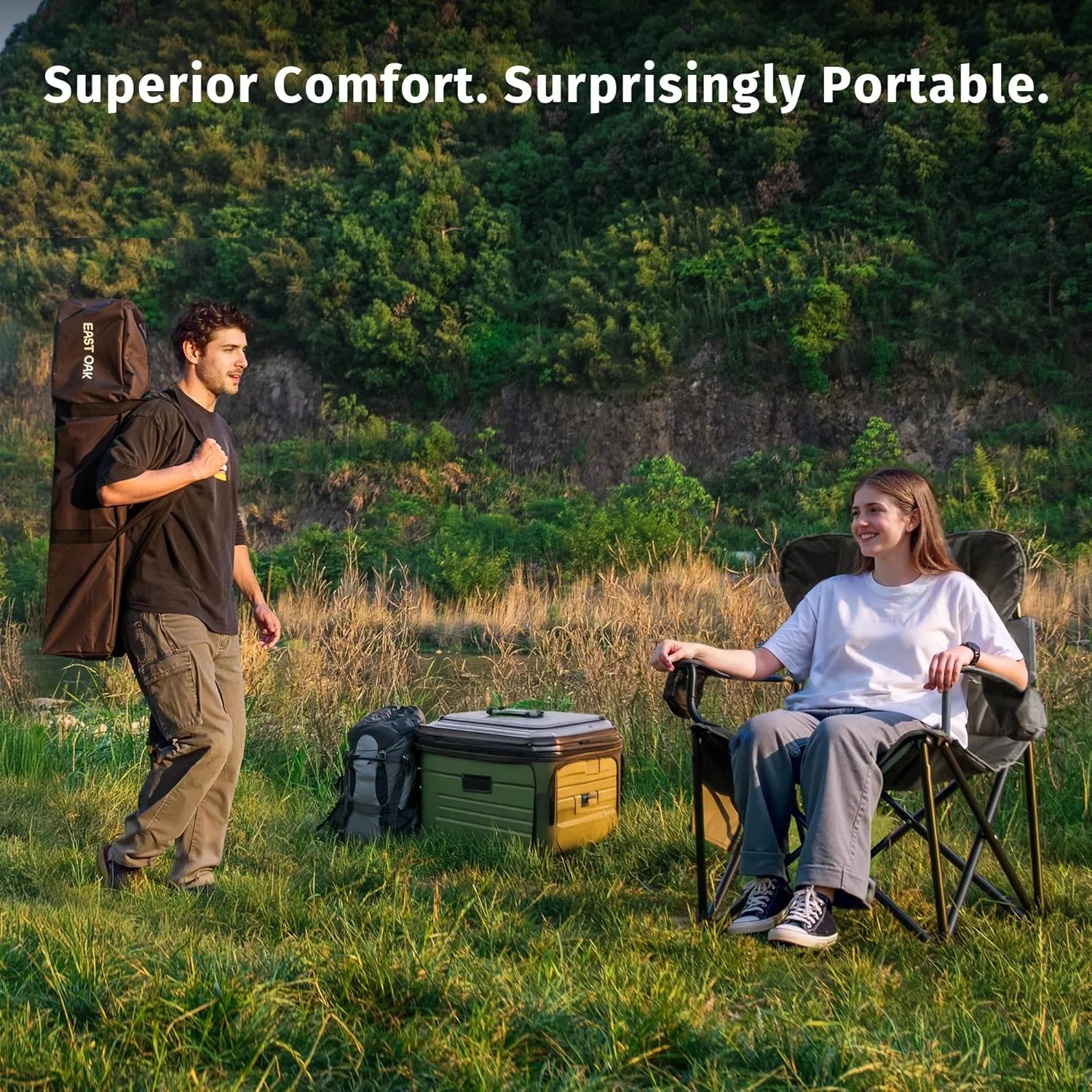 EAST OAK Oversized Camping Chair | Heavy Duty Camping Chairs for Adults | 500LBS Support, 600D Oxford, Cup Holder & Side Pocket | Ideal for Camping, Beach, Sports Events, Backyard & Tailgating | Gray
