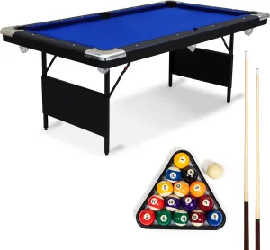 EastPoint Sports Easy Setup Folding Billiard Table - No Assembly Required, Just Unfold and Play Pool Anywhere - Basement, Game Room, Living Room, or Garage