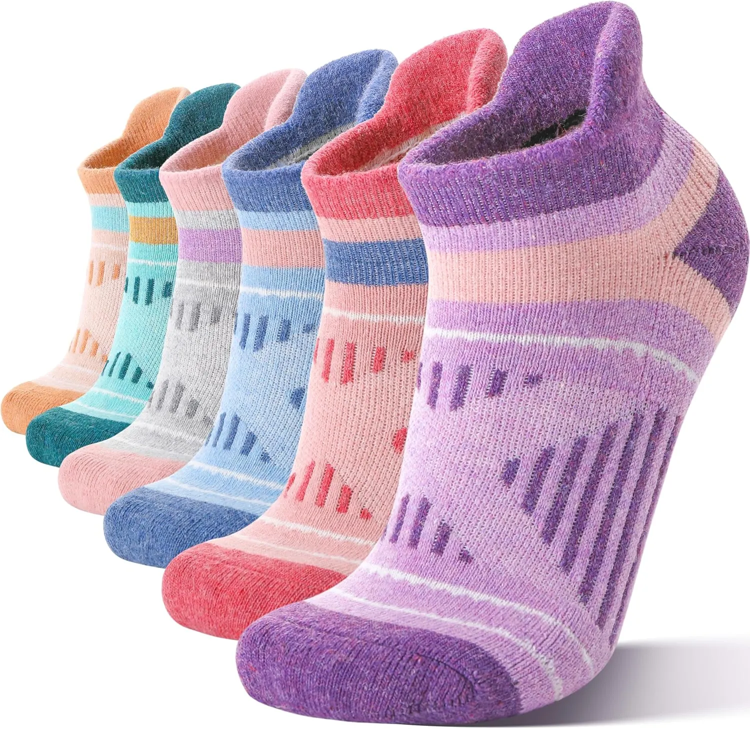 EBMORE 6 Pairs Merino Wool Ankle Hiking Running Socks Compression Support Thick Cushion No Show Socks for Men Women