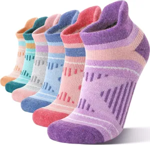EBMORE 6 Pairs Merino Wool Ankle Hiking Running Socks Compression Support Thick Cushion No Show Socks for Men Women
