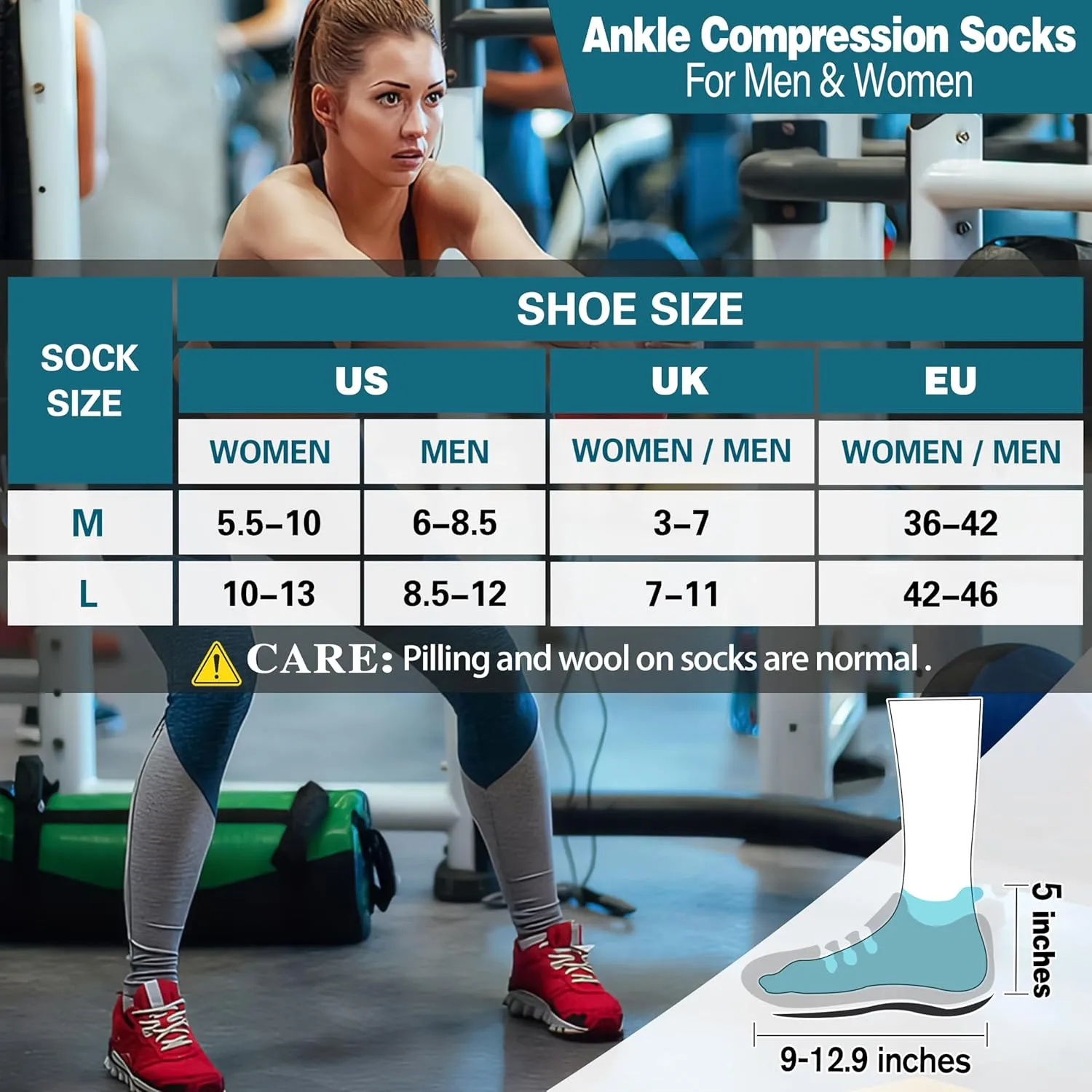 EBMORE 6 Pairs Merino Wool Ankle Hiking Running Socks Compression Support Thick Cushion No Show Socks for Men Women
