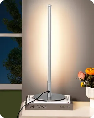 EDISHINE LED Table Lamp, Minimalist Bedside Lamp with 3 Dimmable Color Temperature, Touch Controller, Coner Light for Bedroom Nightstand, Living Room, Gift, Reading, Metal Finish, Silver, 6W