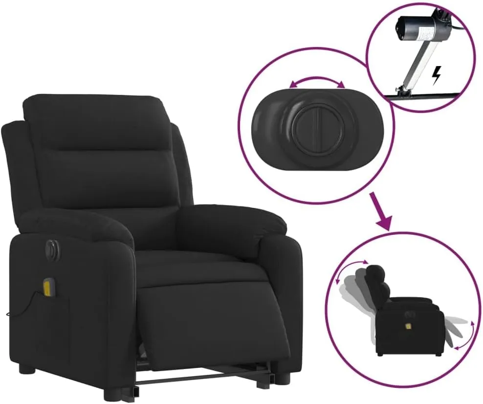 Electric Stand up Massage Recliner Chair Black FabricLounge Chair Comfy Chair Living Room Chair Suitable for Decks, Living Rooms, and patios.
