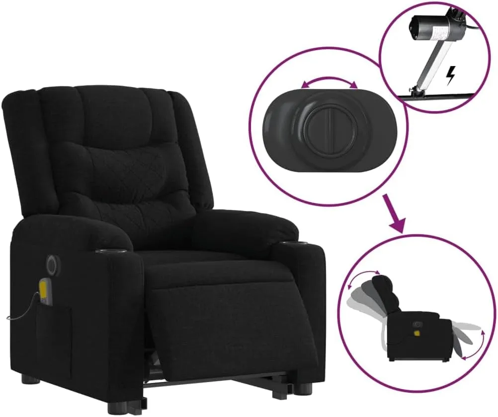 Electric Stand up Massage Recliner Chair Black FabricLounge Chair Comfy Chair Living Room Chair Suitable for Decks, Living Rooms, and patios.