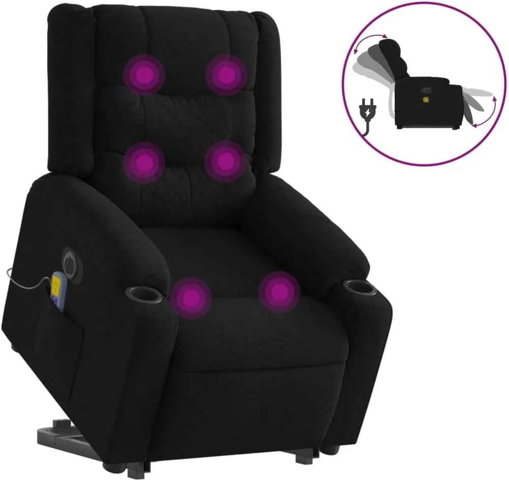 Electric Stand up Massage Recliner Chair Black FabricLounge Chair Comfy Chair Living Room Chair Suitable for Decks, Living Rooms, and patios.