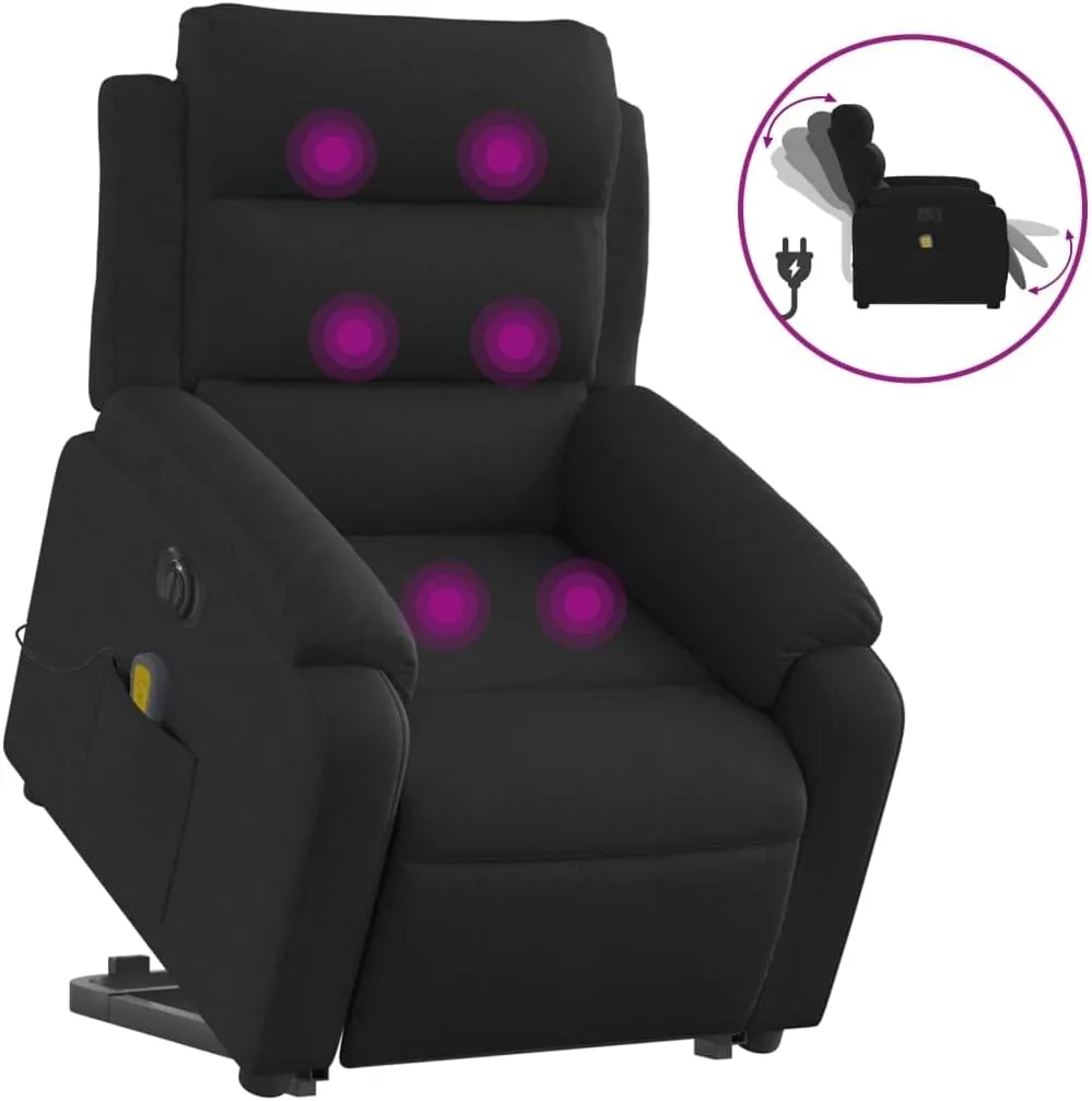 Electric Stand up Massage Recliner Chair Black FabricLounge Chair Comfy Chair Living Room Chair Suitable for Decks, Living Rooms, and patios.