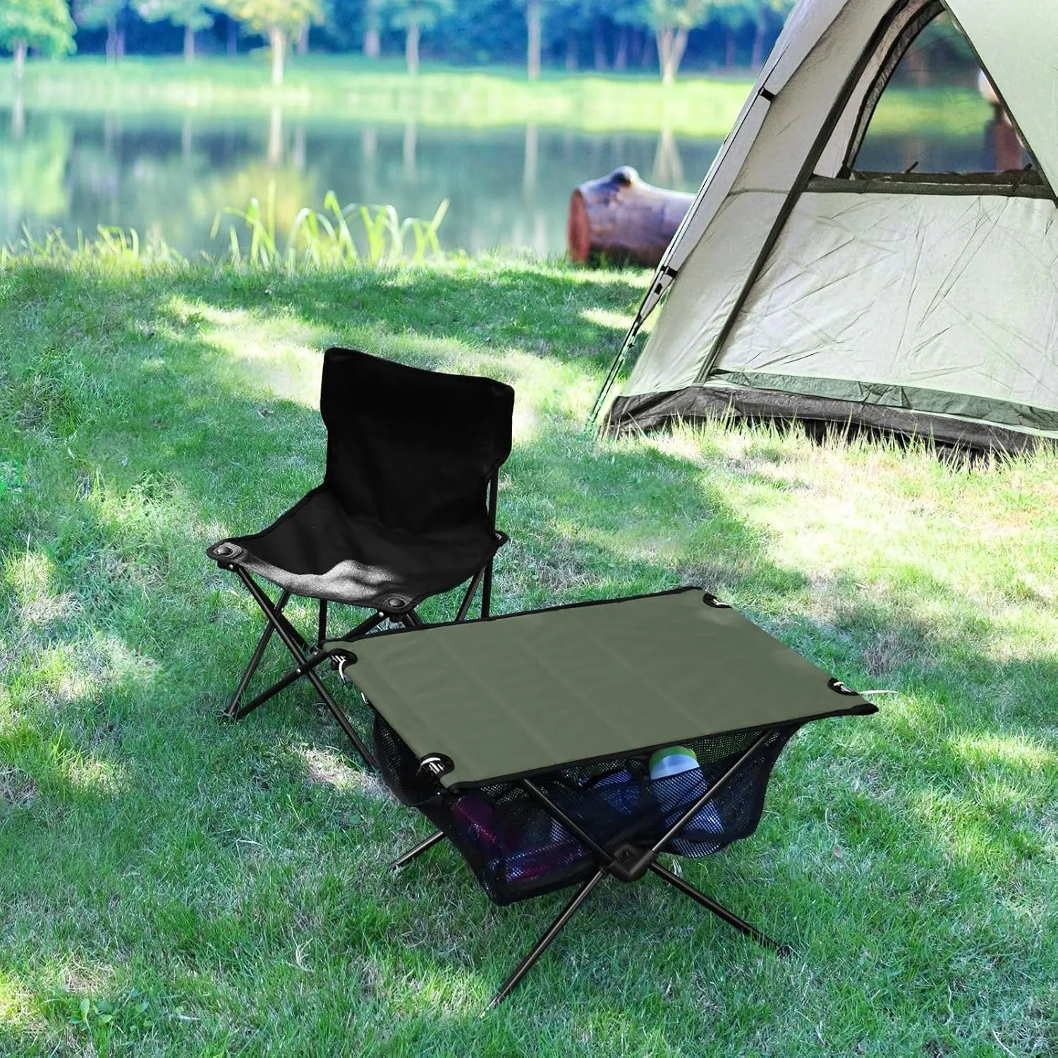 Emelivor Earthy Green Folding Camping Table Portable Beach Table with Carry Bag Small Foldable Table for Outdoor Hiking Picnic Travel Beach