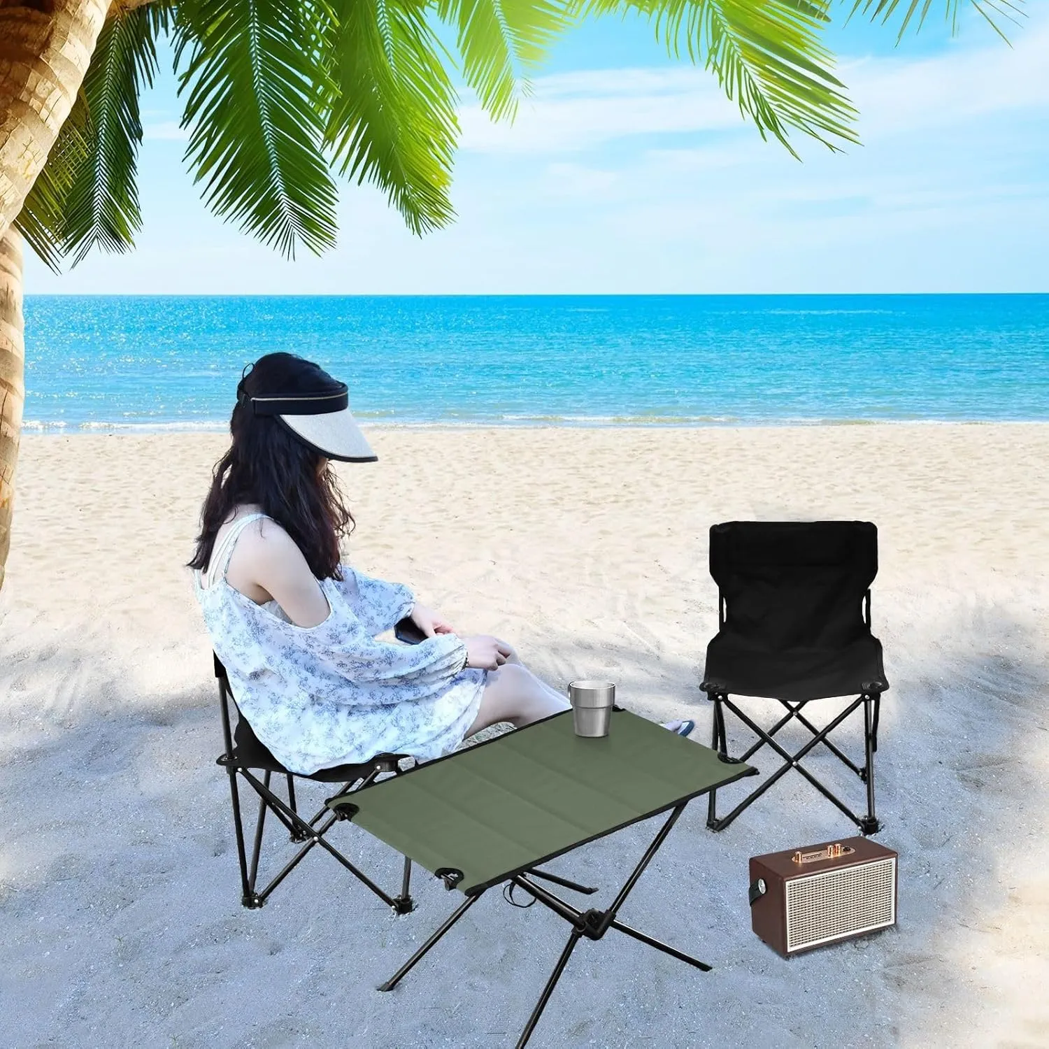 Emelivor Earthy Green Folding Camping Table Portable Beach Table with Carry Bag Small Foldable Table for Outdoor Hiking Picnic Travel Beach