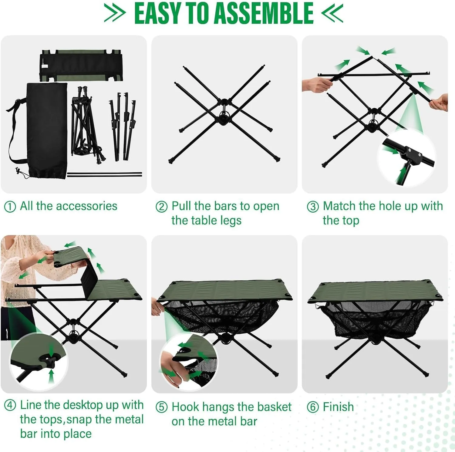 Emelivor Earthy Green Folding Camping Table Portable Beach Table with Carry Bag Small Foldable Table for Outdoor Hiking Picnic Travel Beach
