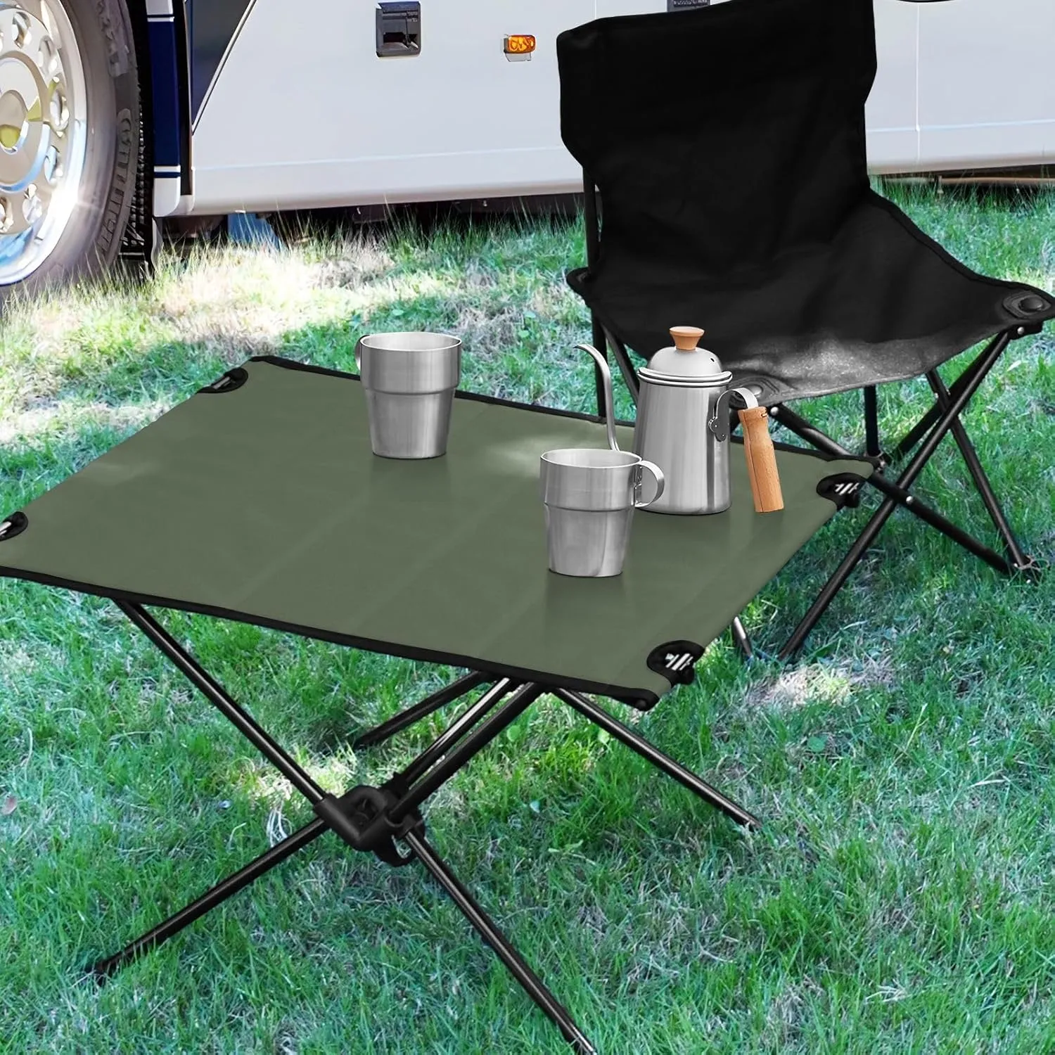 Emelivor Earthy Green Folding Camping Table Portable Beach Table with Carry Bag Small Foldable Table for Outdoor Hiking Picnic Travel Beach