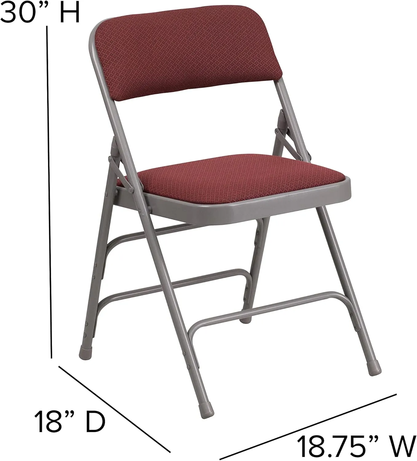 EMMA   OLIVER 2 Pack Curved Triple Braced Burgundy Patterned Fabric Metal Folding Chair