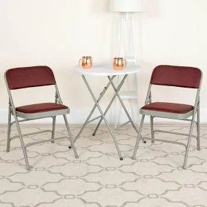 EMMA   OLIVER 2 Pack Curved Triple Braced Burgundy Patterned Fabric Metal Folding Chair