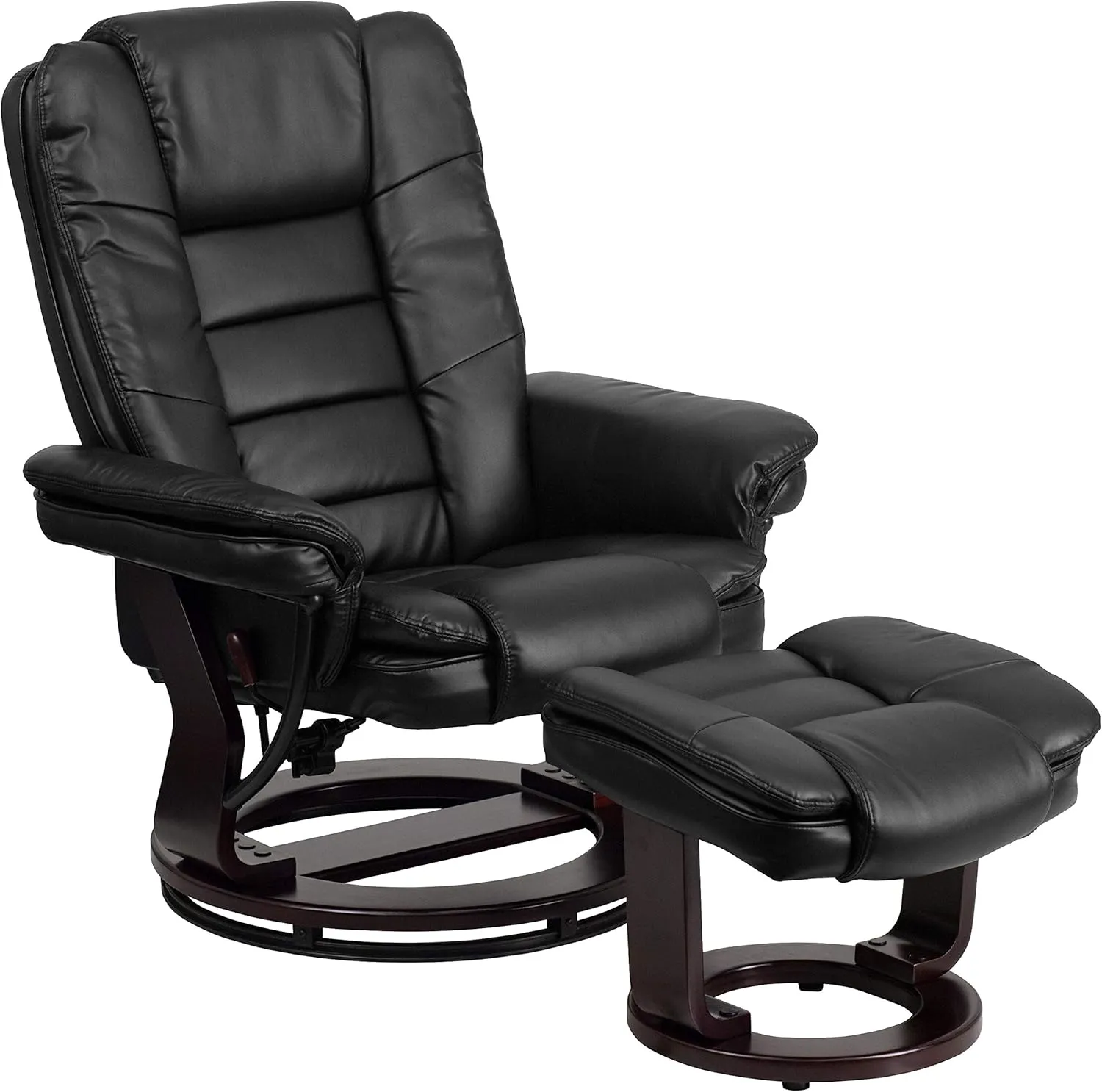 EMMA   OLIVER Multi-Position Stitched Recliner & Ottoman with Swivel Base in Black LeatherSoft