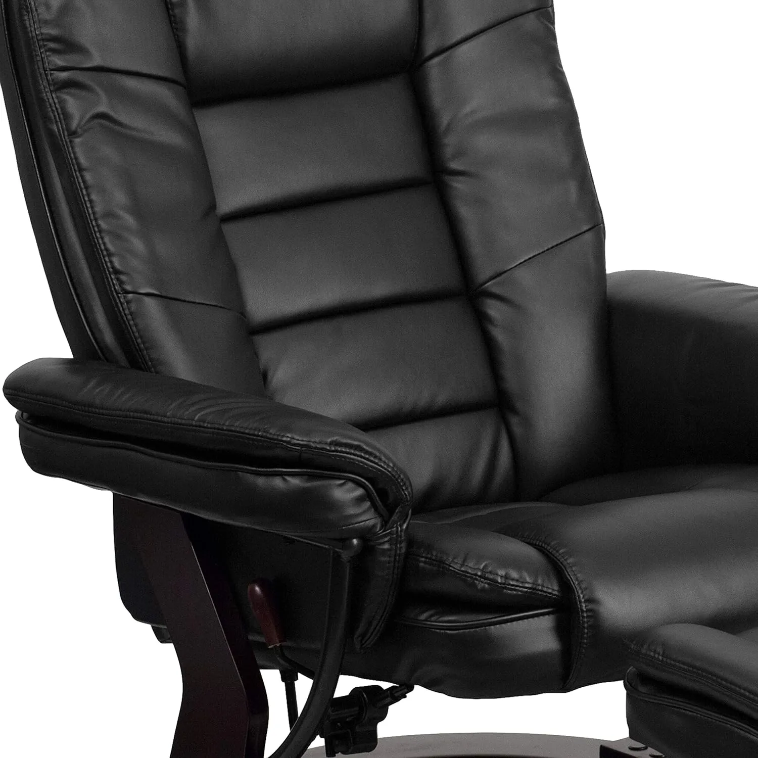 EMMA   OLIVER Multi-Position Stitched Recliner & Ottoman with Swivel Base in Black LeatherSoft