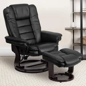EMMA   OLIVER Multi-Position Stitched Recliner & Ottoman with Swivel Base in Black LeatherSoft