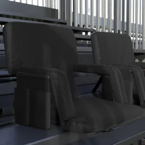 EMMA   OLIVER Portable Stadium Chair with Armrests, Reclining Padded Back & Seat, Lightweight Metal Frame & Backpack Straps, Storage Pockets