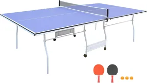 Enhance Indoor Fun with 9ft Foldable Table Tennis Table, Portable Design with Paddles, Balls, and Quick Setup, Blue