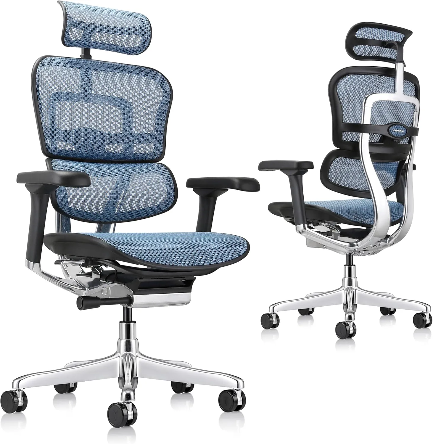 Ergohuman Eurotech GEN2 High Back, Mesh Executive Office Chair with Adjustable Lumbar Support – Ergonomic Tilt Control, Seat Slider, Armrests and Headrest Adjustment, Blue