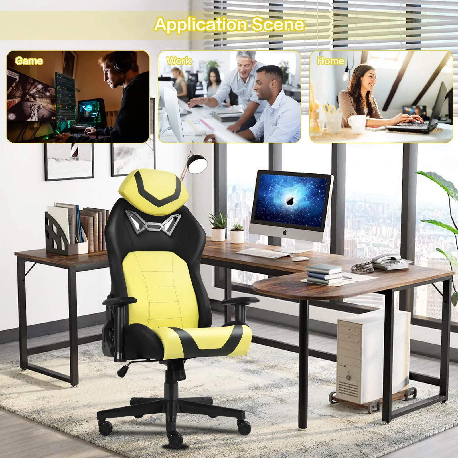 Ergonomic Gaming Chairs for Adults with High-Density Memory Foam | Swivel Comfortable Office Chair, Big and Tall Video Game Chair, High Back Computer Chair for Home, Office