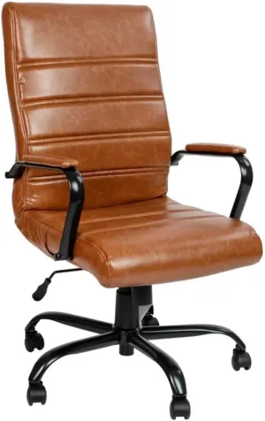 Ergonomic Leather Office Chair, High Back Executive Swivel Desk Chair with Fixed Armrests, Adjustable Height, Brown Business Chair with Black Frame for Office & Conference Rooms
