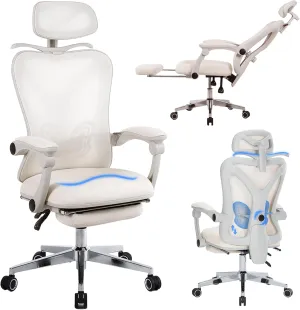 Ergonomic Office Chair with Footrest Home Office Desk Chair with Adjustable Lumbar Support and 3D Headrest, Mesh Comfortable Gaming Work Chair for Study Work