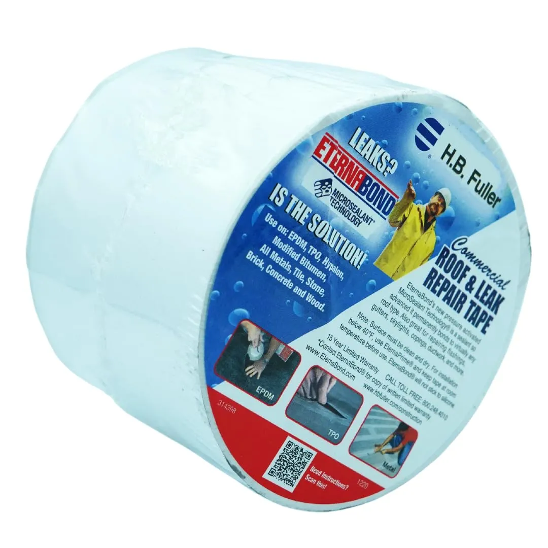 EternaBond RoofSeal White 4" x25' MicroSealant UV Stable RV Roof Seal Repair Tape | 35 mil Total Thickness - EB-RW040-25R - One-Step Durable, Waterproof and Airtight Sealant
