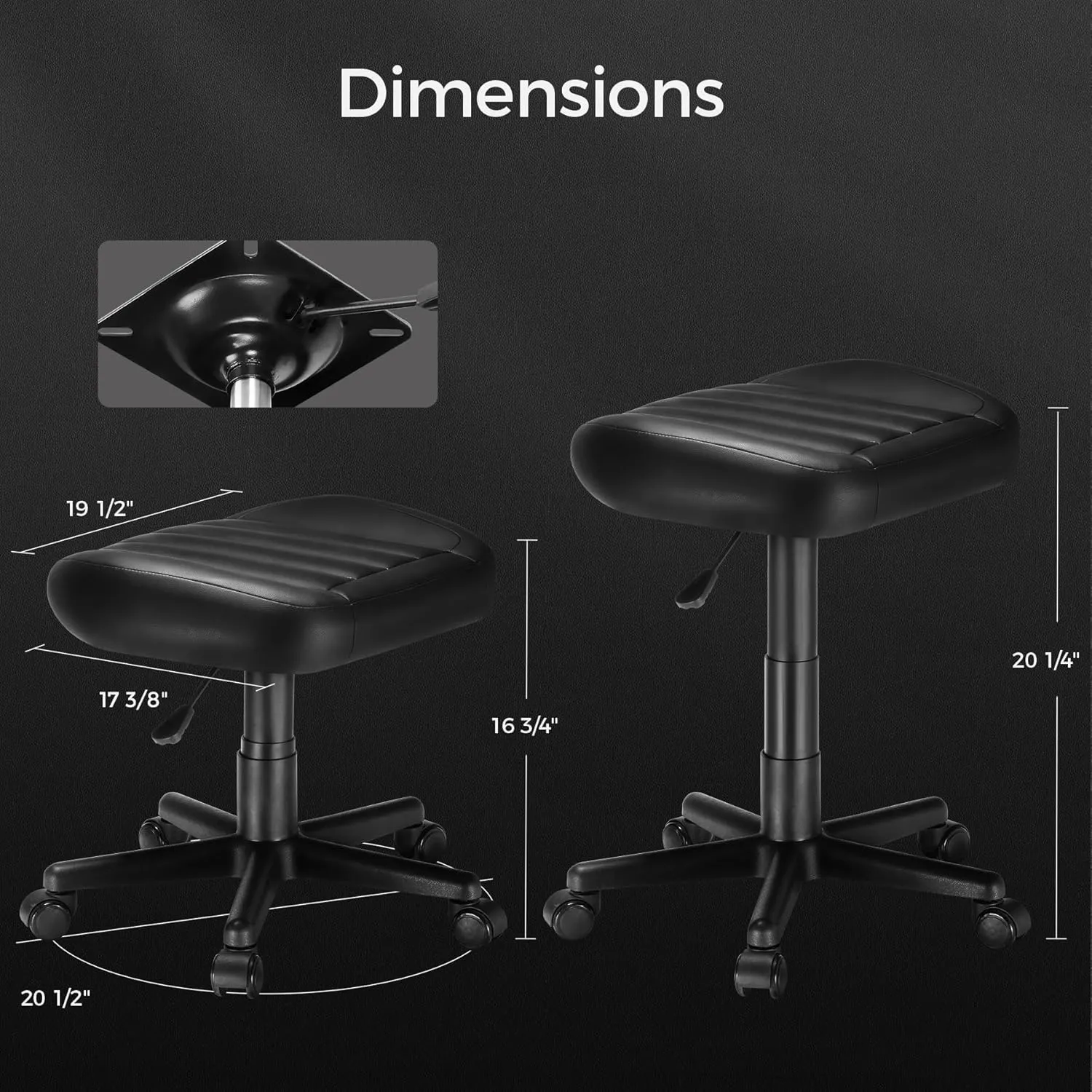 EUREKA ERGONOMIC Multi-Use Gaming Foot Stool Height Adjustable Swivel Rolling Stool Chair W Wheels,Gaming Footrest Video Game Stool for Gaming Home Office Chair,Black