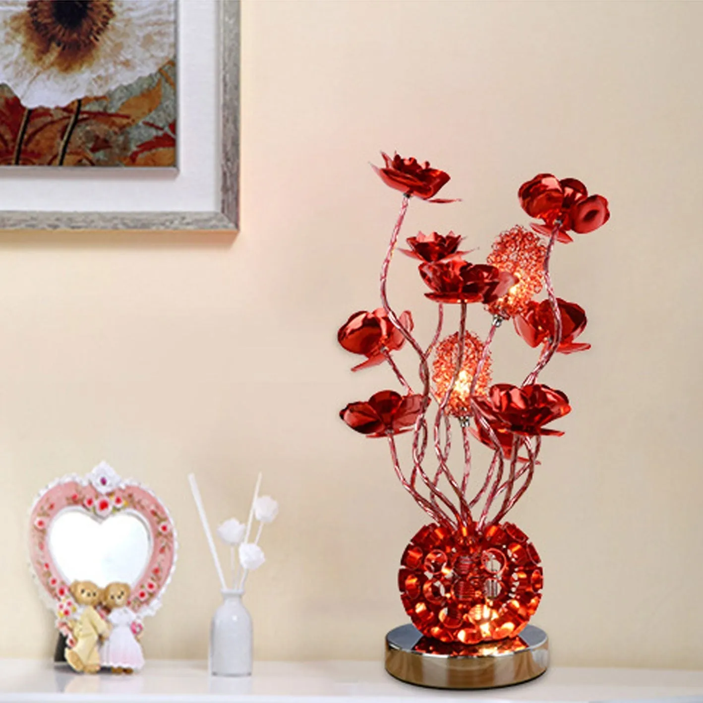 European Style Table Lamp in Pink Aluminum
