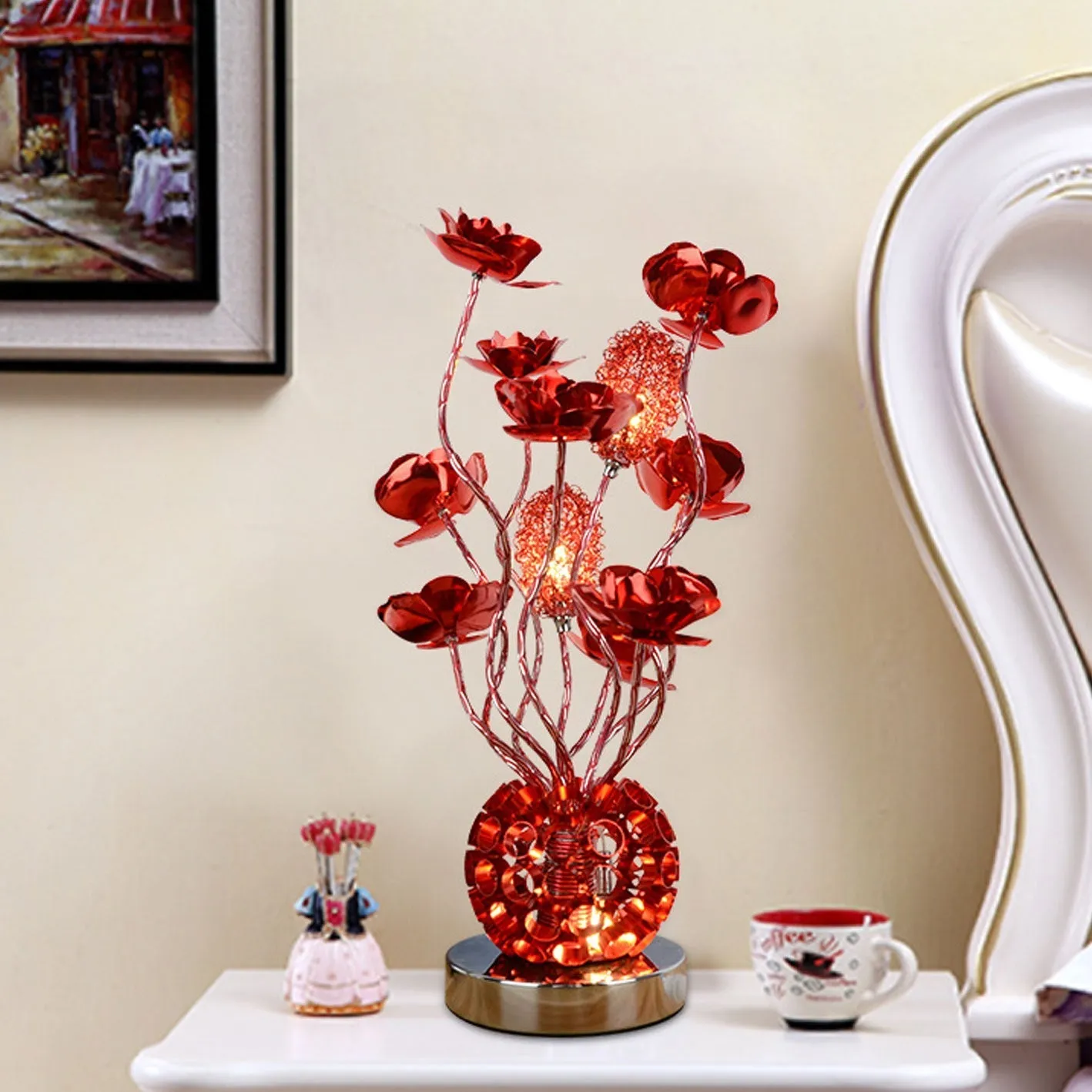 European Style Table Lamp in Pink Aluminum