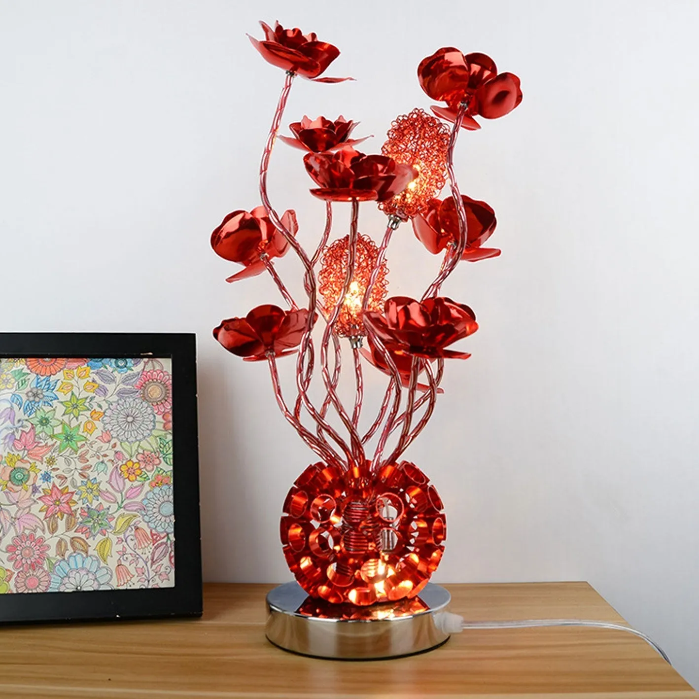 European Style Table Lamp in Pink Aluminum