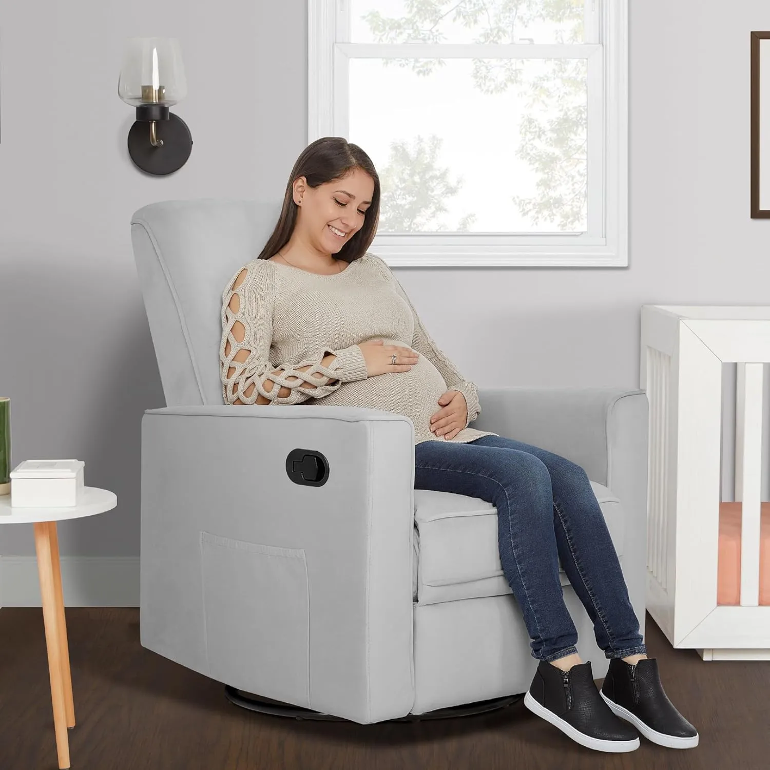 Evolur Raleigh Glider in Grey, Upholstered Plush Seating 360° Swivel Glider Rocking Chair, FSC Certified, Greenguard Gold & JPMA Certified Nursery Glider Recliner