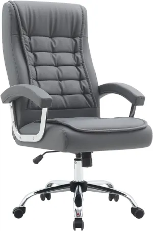 Executive Office Chair Adjustable Leather Chair High Back Swivel Office Desk Chair with Padded Armrest 350lbs Task Chair Spring Seat Computer Desk Chair for Home Office (Gray)