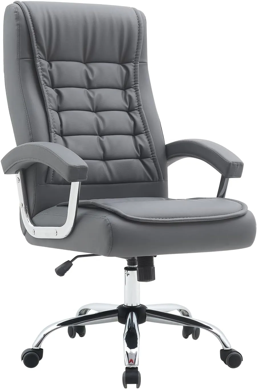 Executive Office Chair Adjustable Leather Chair High Back Swivel Office Desk Chair with Padded Armrest 350lbs Task Chair Spring Seat Computer Desk Chair for Home Office (Gray)