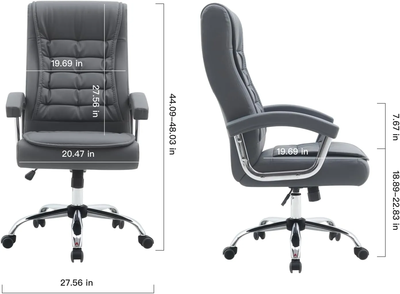 Executive Office Chair Adjustable Leather Chair High Back Swivel Office Desk Chair with Padded Armrest 350lbs Task Chair Spring Seat Computer Desk Chair for Home Office (Gray)