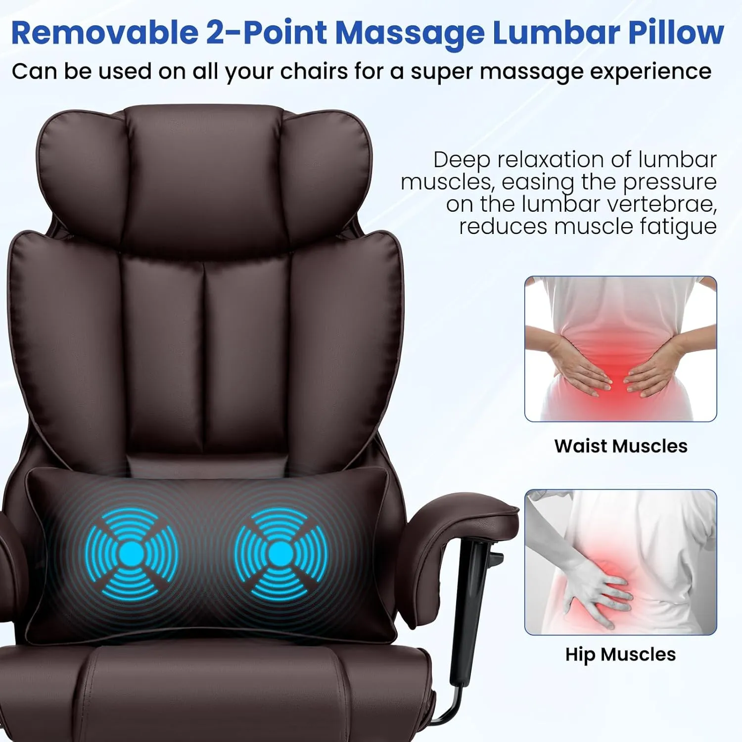Executive Office Chair Big and Tall with Massage 450lbs Heavy Duty Desk Chair with Lumbar Support Reclining Office Chair with Footrest High Back Ergonomic Leather Chair for Heavy People Brown