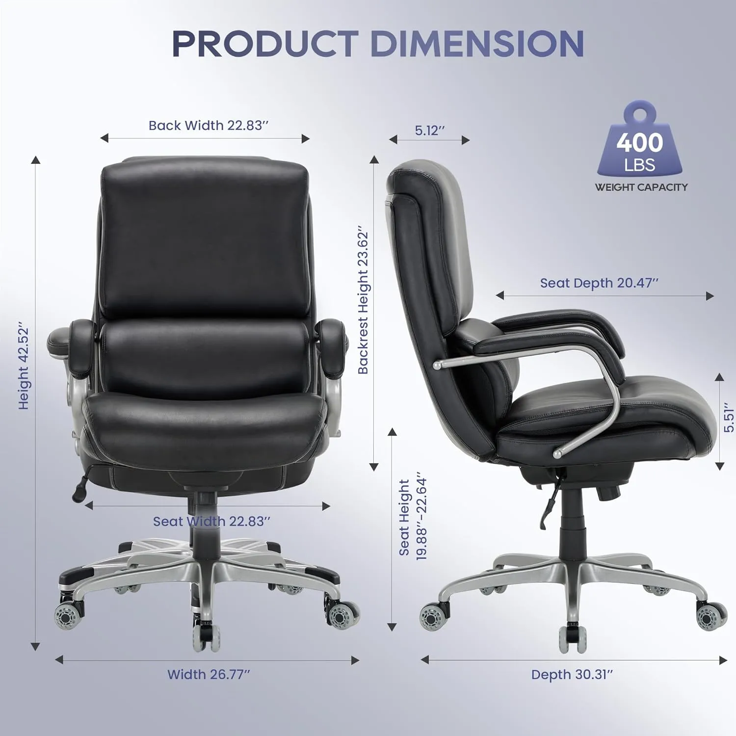 Executive Padded Leather Office Chair-Ergonomic Lumbar Support, Desk Chair for Home and Office with Flip-up Arms, High Back, Adjustable Desk Computer Chair for Work, Meeting, Black, 300lbs
