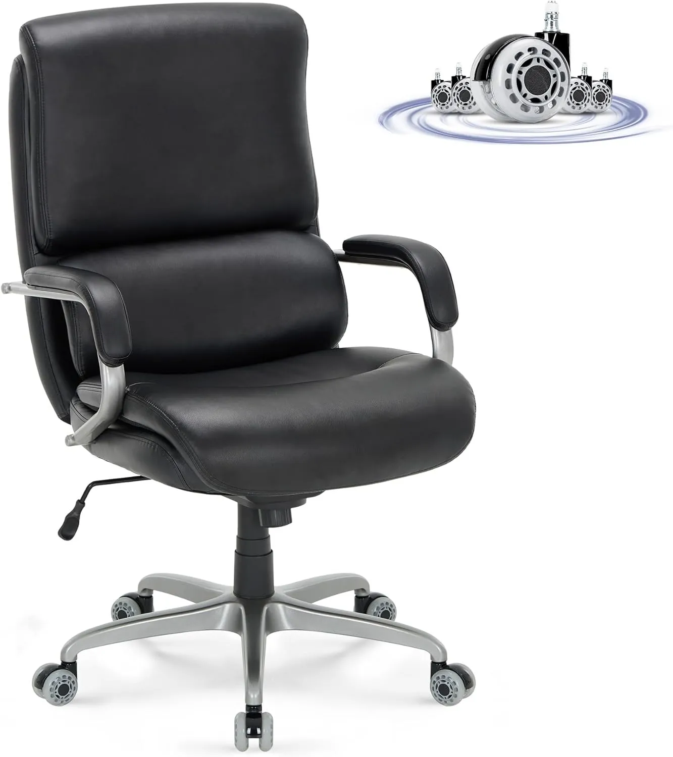 Executive Padded Leather Office Chair-Ergonomic Lumbar Support, Desk Chair for Home and Office with Flip-up Arms, High Back, Adjustable Desk Computer Chair for Work, Meeting, Black, 300lbs