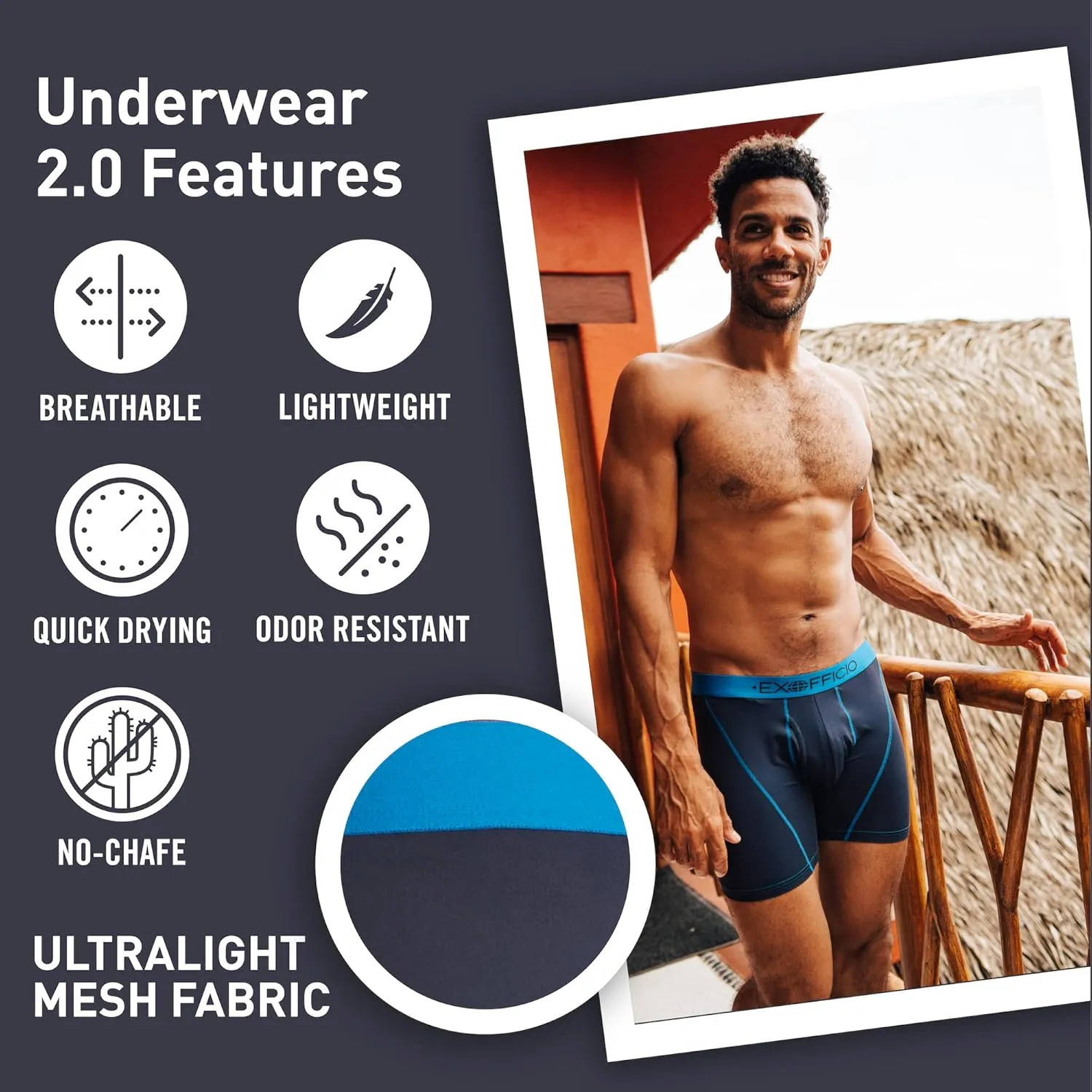 ExOfficio Men's Give-N-Go 2.0 Sport Mesh Boxer Brief 3" - Ultralight Travel Underwear with Snug Active Fit & Lower Rise
