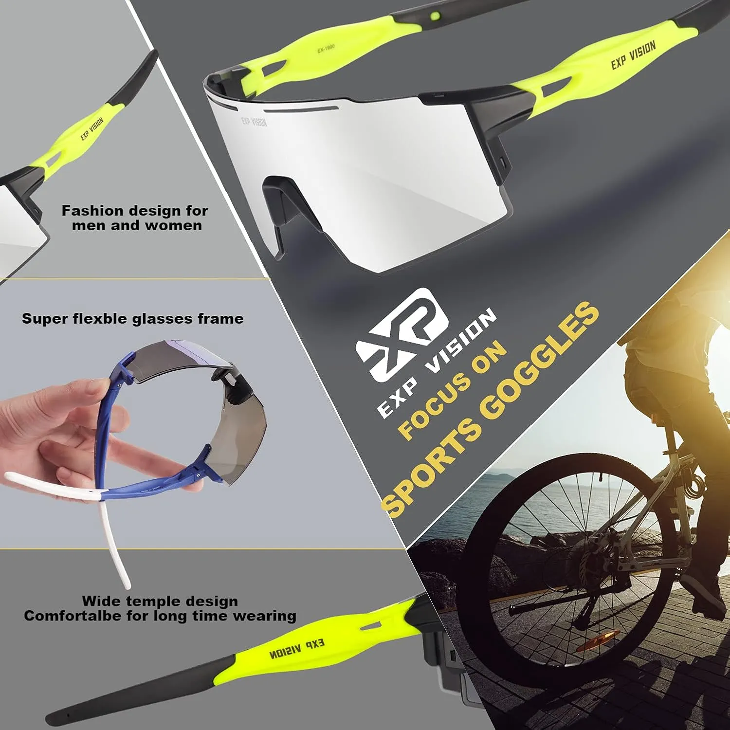 EXP VISION Polarized Cycling Glasses, UV 400 Sports Sunglasses Biking Goggles Running Hiking Golf Fishing Driving