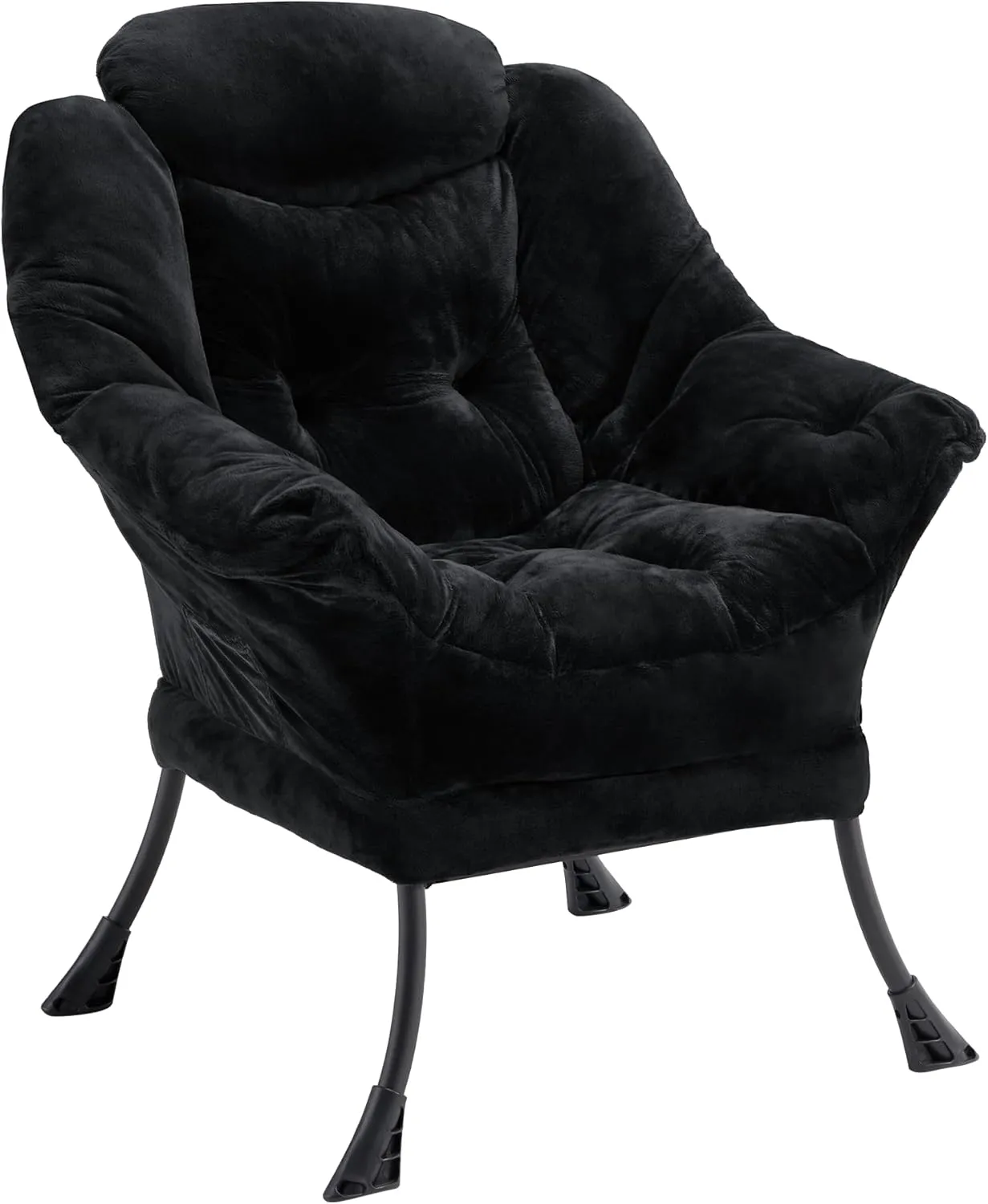 Fabric Lazy Chair for Adults, Oversized Upholstered Sofa Chair, Plush Comfy Lounge Chair with Large Side Storage Pocket, Thick Padded Reading Chair for Living Room, Bedroom, Study Room, Black