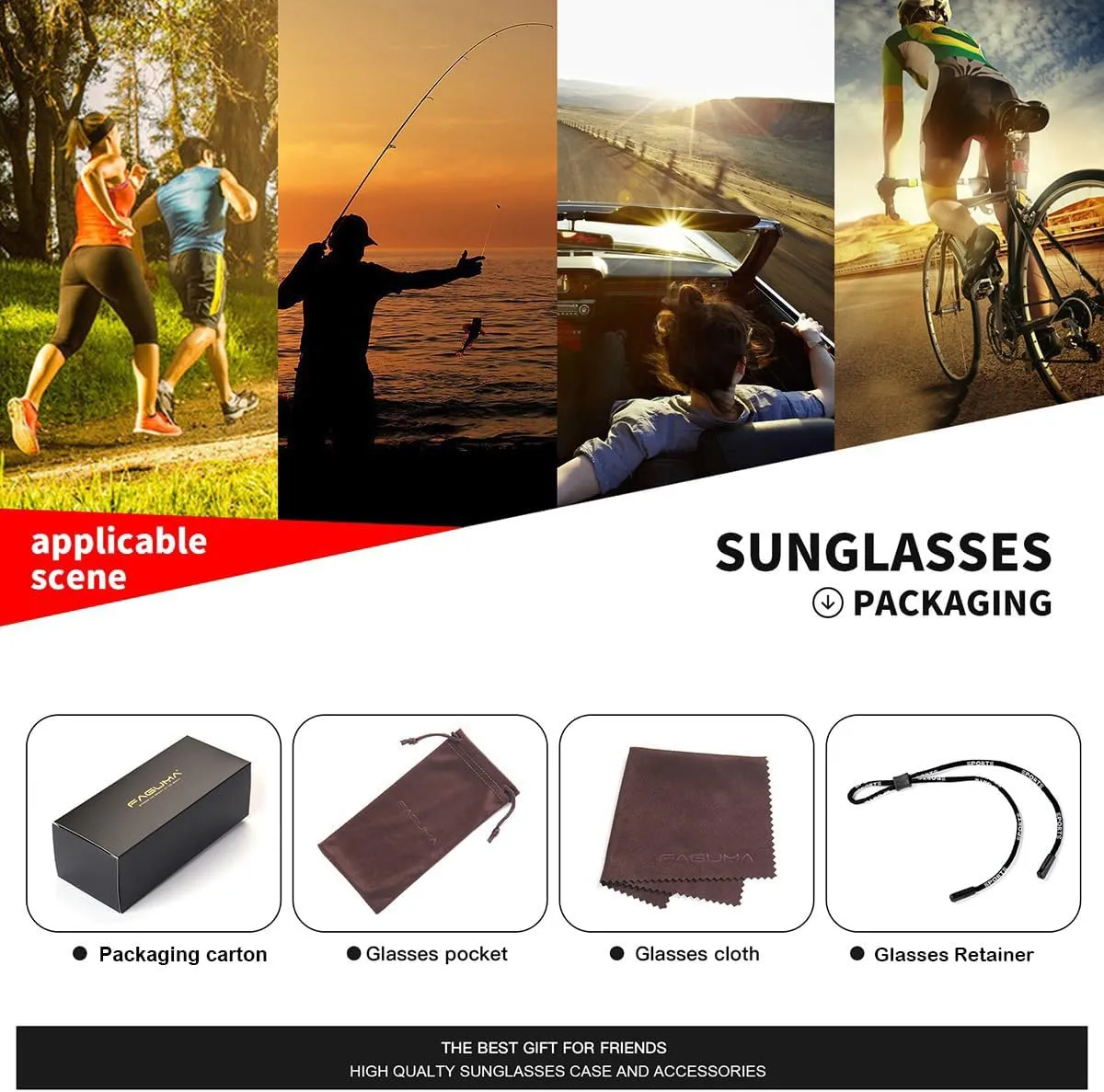 FAGUMA Ultralight Polarized Sports Sunglasses For Men Cycling Driving Fishing Running UV400 Protection