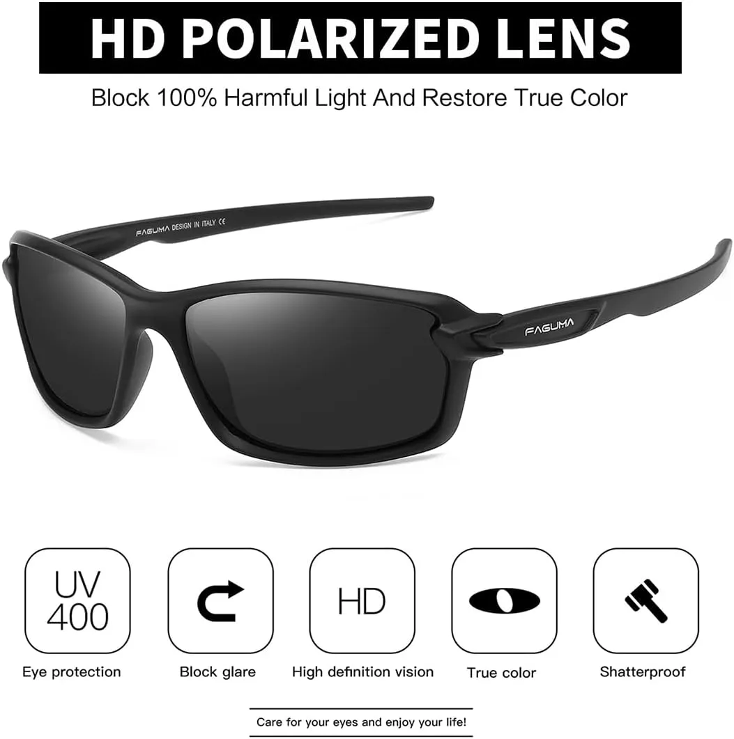FAGUMA Ultralight Polarized Sports Sunglasses For Men Cycling Driving Fishing Running UV400 Protection
