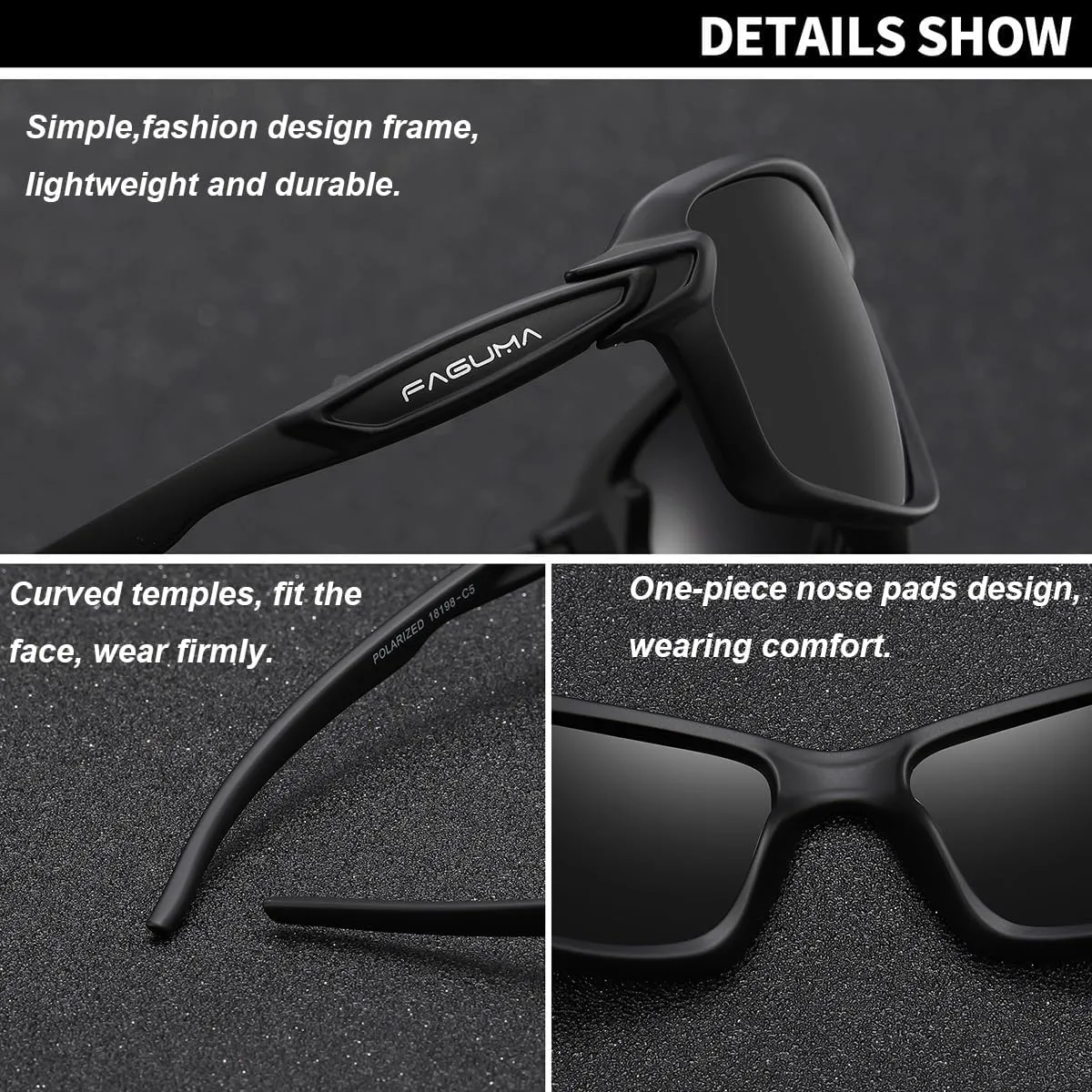 FAGUMA Ultralight Polarized Sports Sunglasses For Men Cycling Driving Fishing Running UV400 Protection