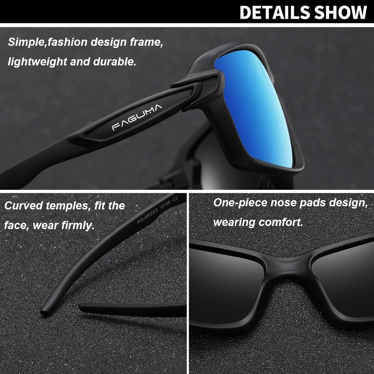FAGUMA Ultralight Polarized Sports Sunglasses For Men Cycling Driving Fishing Running UV400 Protection